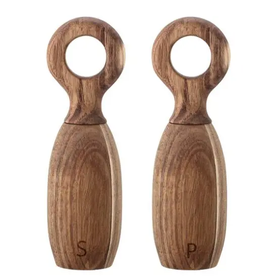 Hello Honey&reg; 8" Brown Acacia Wood Salt & Pepper Mill Set {1}