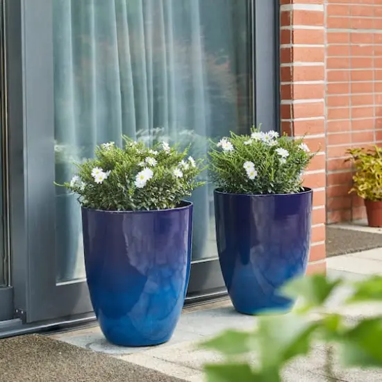 Glitzhome&reg; 17" Eco-Friendly Oversized Faux Ceramic Tall Bowl Planters, 2ct. Cobalt Blue {3}