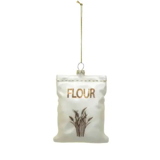 Hello Honey&reg; White & Gold Glittering Gourmet Flour Sack Glass Ornament {1}