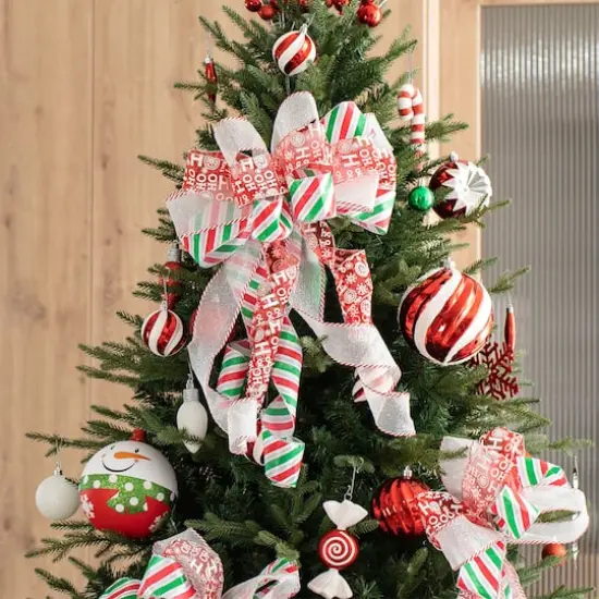 Glitzhome&reg; 32" Whimsical Red & Green Ribbon Christmas Bows, 9ct. {4}