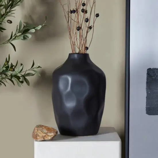 CosmoLiving by Cosmopolitan Black Ceramic Faceted Vase 9" x 9" x 14" {7}