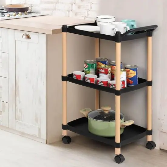 Black 3-Tier Utility Cart with Wheels {3}