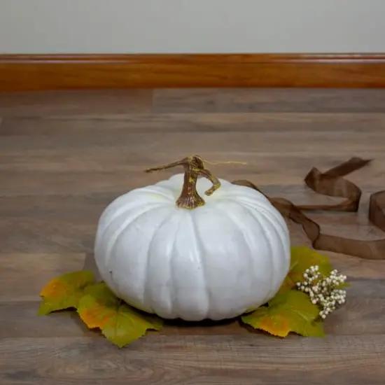 10" White Flat Round Pumpkin Tabletop D&eacute;cor {4}