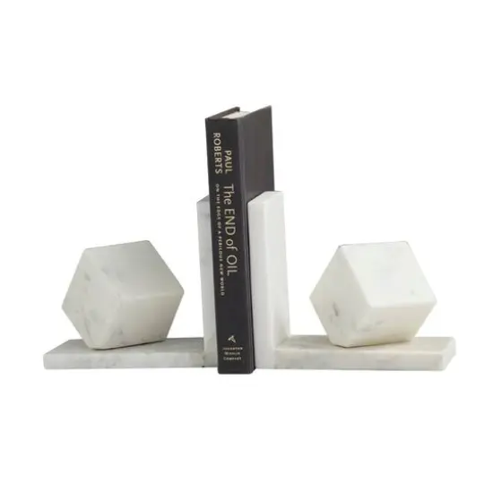 CosmoLiving by Cosmopolitan 6" White Marble Cube Geometric Bookends Set {3}