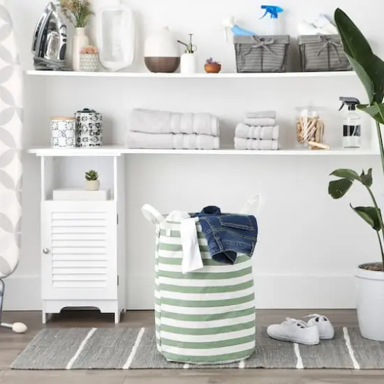 DII&reg; Round Stripes PE-Coated Cotton Polyester Laundry Hamper Artichoke Green {4}