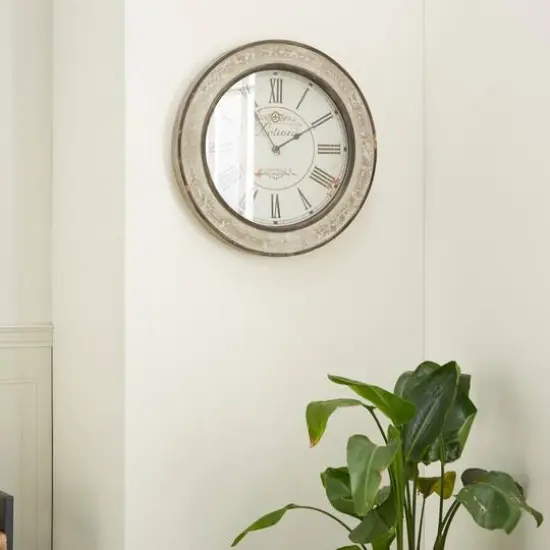Cream Vintage Wood Wall Clock, 24" x 24" {10}