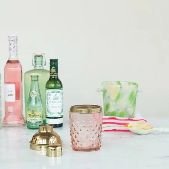 Hello Honey&reg; Pink & Gold Hand-Blown Glass & Stainless Steel Hobnail Cocktail Shaker {4}