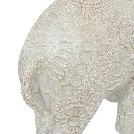 14" White Resin Eclectic Elephant Sculpture {6}