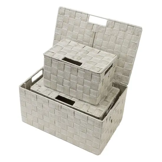 Sorbus 3-Piece Woven Basket with Lid Set Beige {4}