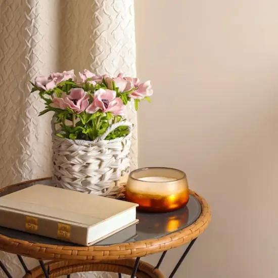 10" Anemone Flower Bouquet In White Basket Pink {4}