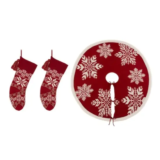 Glitzhome&reg; Red Snowflake Tree Skirt & Stockings Set {1}