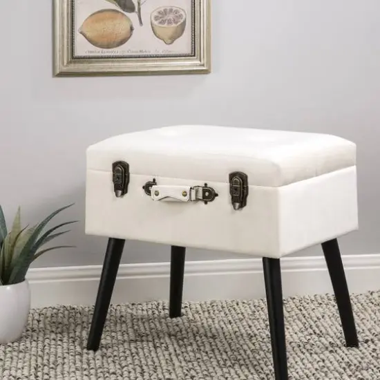 Glitzhome&reg; Velvet Upholstered Storage Stool Seashell White {5}