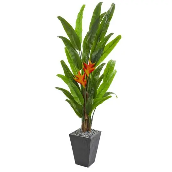 6.5ft. Green Heliconia Artificial Plant in Slate Planter {1}