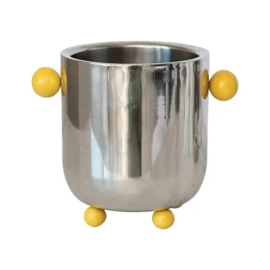 Hello Honey Stainless Steel Ice Bucket with Citron Color Enameled Ball Handles and Feet, Silver {8}