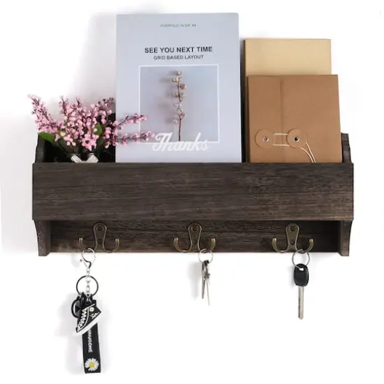 NEX&trade; Rustic Brown Wall-Mounted Wooden Key Rack with 3 Double Key Hooks {3}