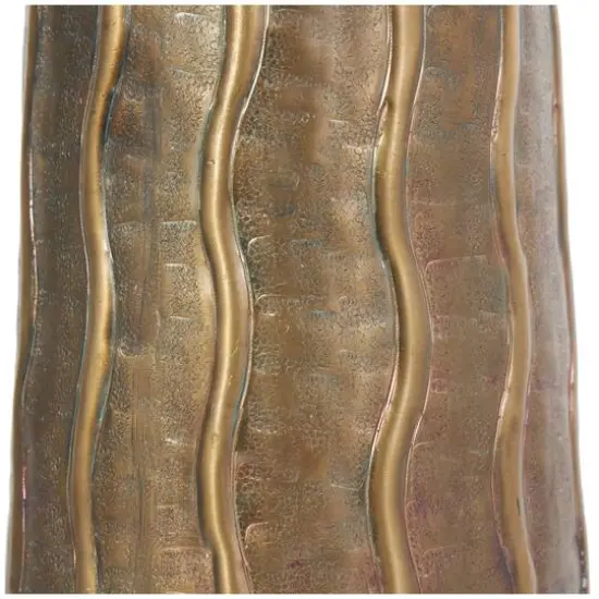 17" Brass Metal Snakeskin Inspired Vase with Dimensional Wavy Accents {7}