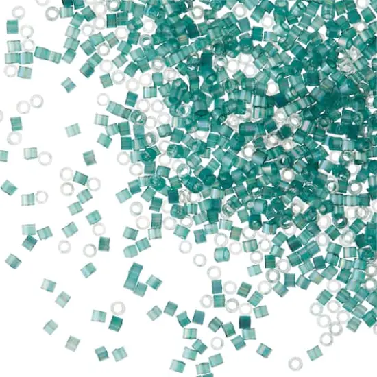 Miyuki Delica Glass Round Seed Beads, 11/0 Emerald AB Silk {1}