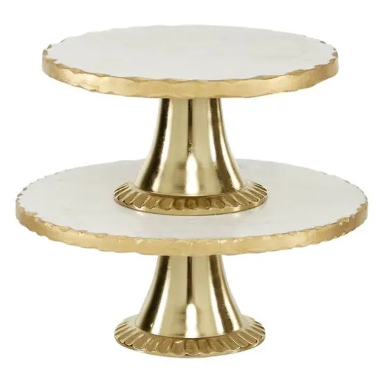 Set of 2 Gold Marble Natural Cake Stand, 12", 10" {3}