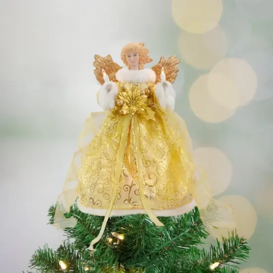 12" Lighted Gold Angel with Wings Christmas Tree Topper, Clear Lights {3}