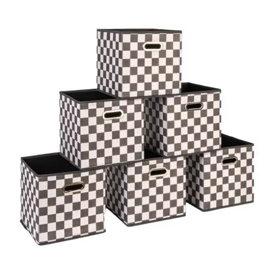 Household Essentials Square Storage Bin White and Black Checkerboard {1}