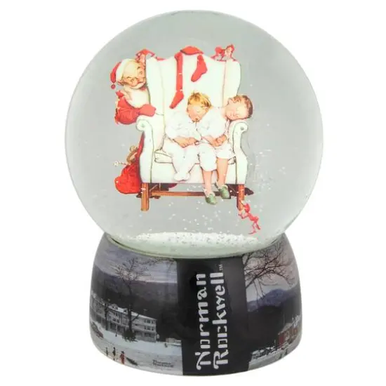 6.5" Norman Rockwell Santa Looking at Two Sleeping Children Christmas Snow Globe {6}