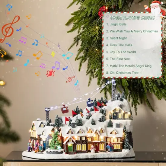 Glitzhome&reg; 16" Christmas Oversized Resin Lighted Musical Skiing Table Village Decor {3}