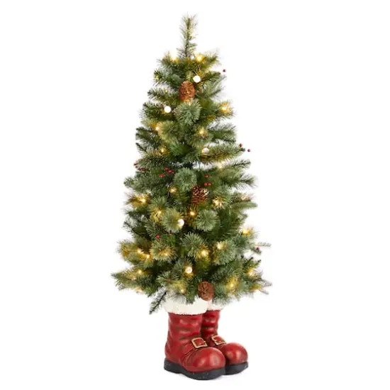 Glitzhome&reg; 4.5ft Christmas Santa Boots Porch Tree, Multi-color LED Lights {5}