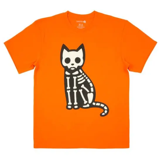 Orange Skeleton Cat Youth Crew Neck T-Shirt by Celebrate It&trade; {1}