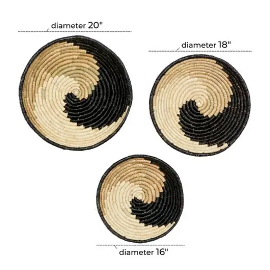 Set of 3 Black Wood Boho Style Wall Decor 20", 18", 16" {9}
