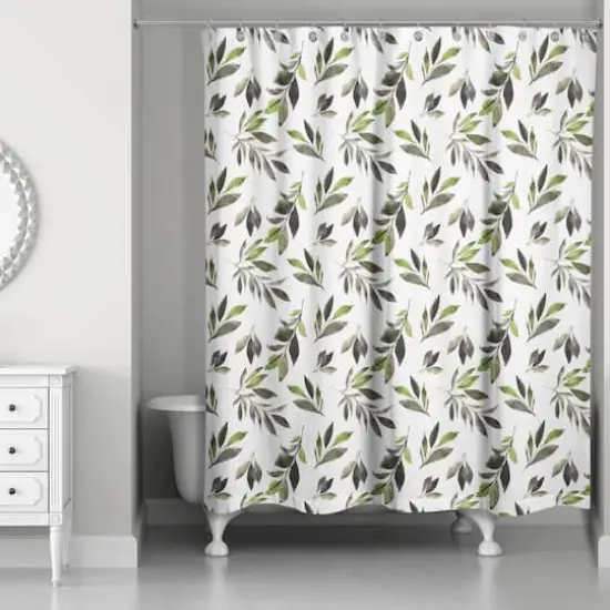 Watercolor Leaves Pattern 71" x 74" Shower Curtain {3}
