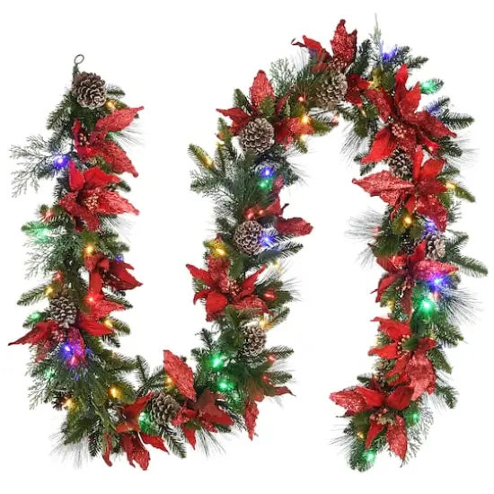 9ft. Pre-Lit Poinsettia & Pinecone Garland {6}