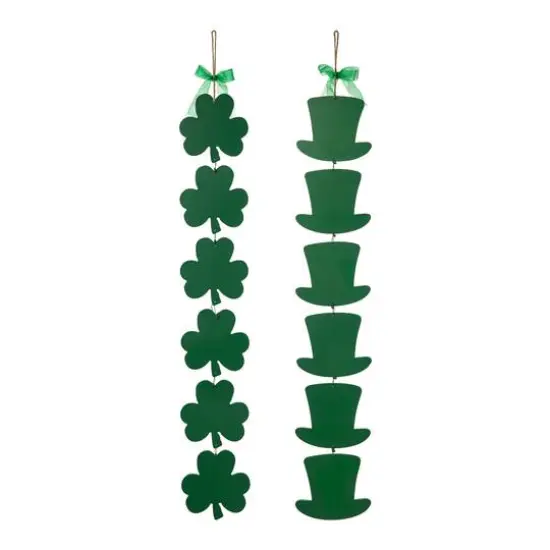 Glitzhome&reg; 30" Set of 2 St. Patrick's Wooden Shamrock / Leprechaun Hats Door Hanger {7}