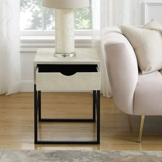 Walker Edison 18" 1-Drawer Shagreen Side Table Off White {8}