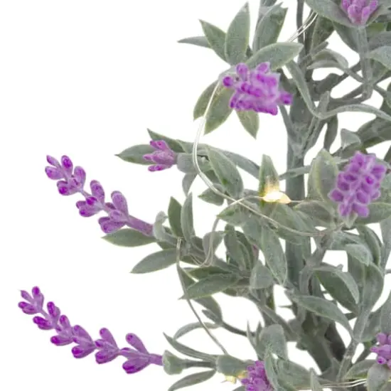 16" White LED Lighted Artificial Pink Lavender Spring Wreath {3}