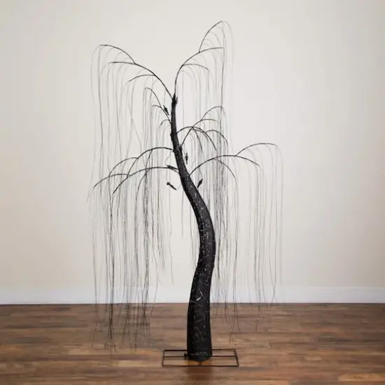 7ft. Pre-Lit Artificial Halloween Black Willow Tree with 600 Purple and Orange Dual Color LED Lights {10}