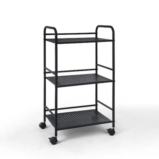 SunnyPoint 3-Tier Metal Rolling Utility Cart Black {1}