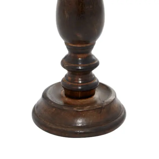 Dark Brown Mango Wood Traditional Candle Holder Set {5}