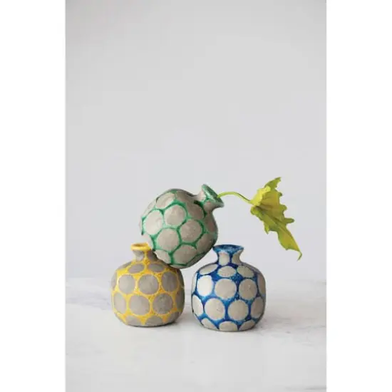 Hello Honey&reg; 5'' Green Terra Cotta Vase with Wax Relief Dots {3}