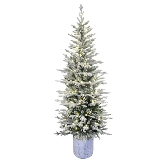 6ft. Pre-Lit Flocked Arctic Fir Pencil Artificial Christmas Tree, Warm White LED Lights {1}
