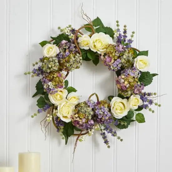 24'' Hydrangea & Rose Wreath {4}