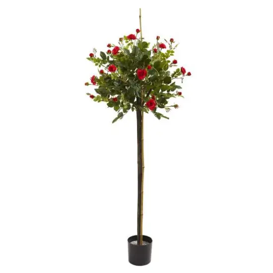 3ft. Potted Red Rose Topiary Silk Tree {1}