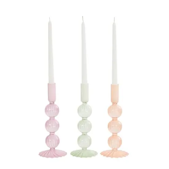 9" Multicolor Glass Textured Triple Bubble Taper Candle Holder Set, 3ct. {4}