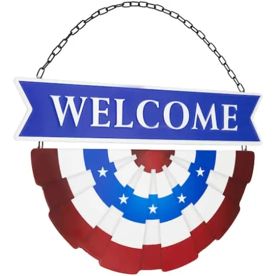 19.25" Americana Welcome Metal Wall Sign with Bunting {4}