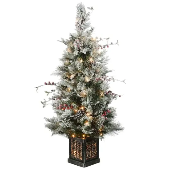 4ft. Pre-Lit Snowy Bedford Pine Entrance Artificial Christmas Tree, Clear Lights {1}