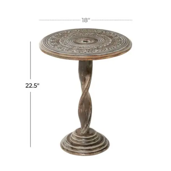 18" Brown Traditional Mango Wood Accent Table {6}
