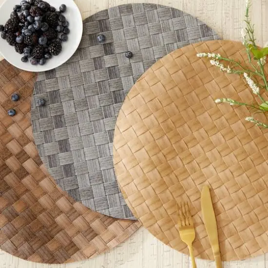 DII&reg; Reversible Round Basket Weave Woven Placemats, 4ct. Gray {7}