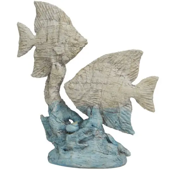 16" Light Blue Polystone Textured Ombre Fish Sculpture {1}
