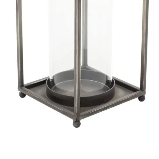 Black Iron Modern Candle Holder Lantern, 16" x 6" x 6" {6}