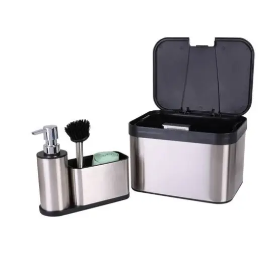 Organize It All Stainless Steel Compost Bin with Bonus Biodegradable Bags, Sink Organizer & Scrub Brush {6}