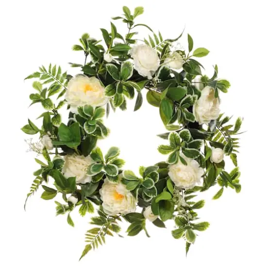 24" Spring Cream Peony & Camellia Wreath {1}